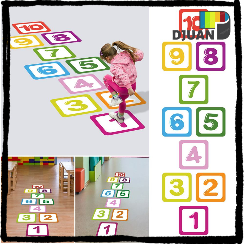 Nhãn dán sàn DUOJUAN Hopscotch, đề can trò chơi số lưới nhiều màu 10 / 15 / 20cm, đề can lưới số có 