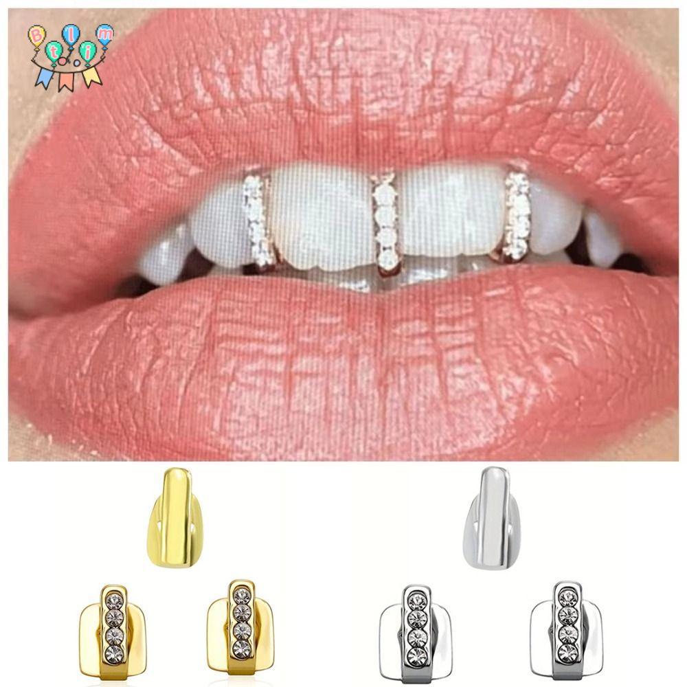 BTLIM 3 Cái Grillz, Rỗng Sáng Bóng Zircon Hip Hop Răng Grillz, Kim Cương Giả Răng Trang Sức Nam Nữ