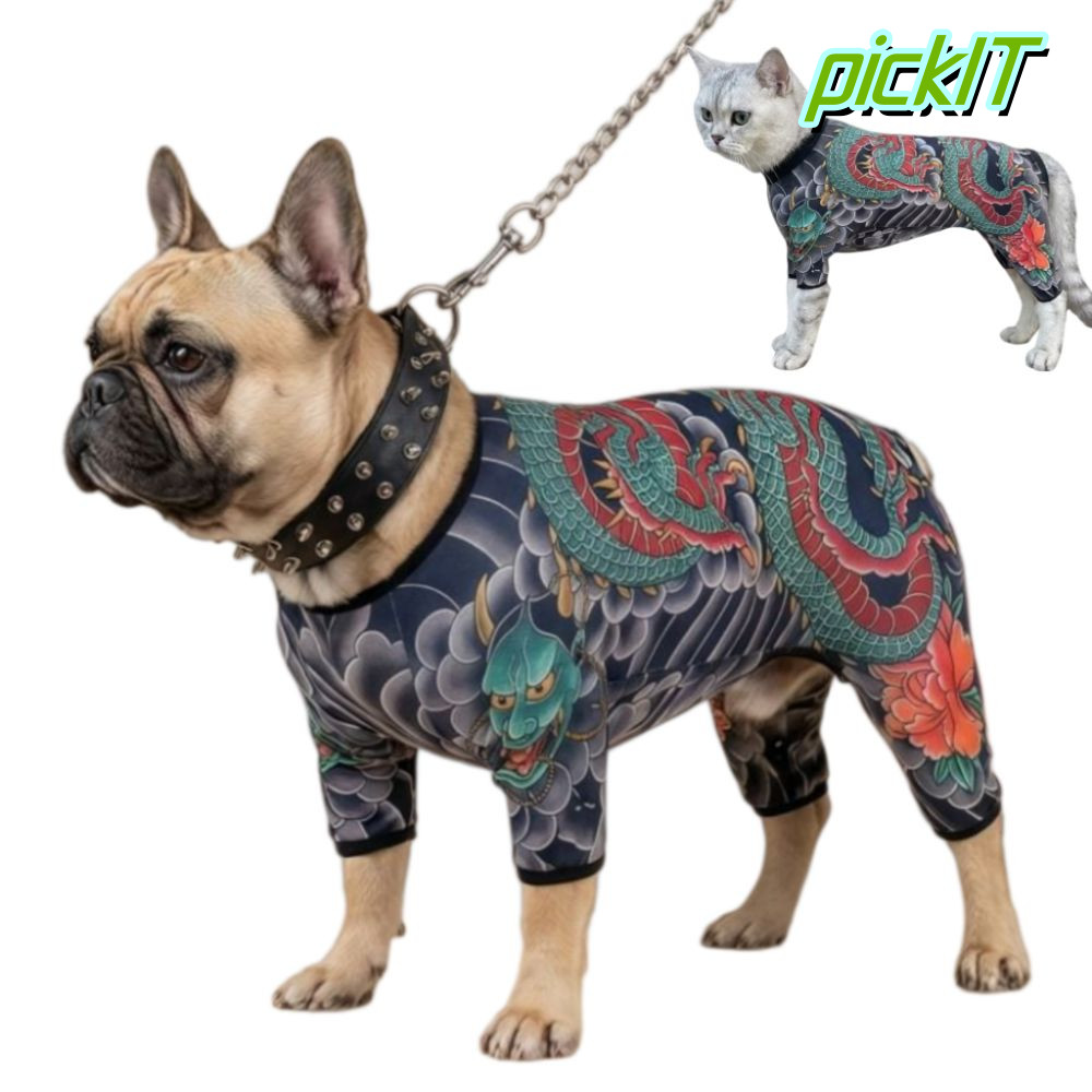PICKIT Dog Cat Tattoo Jacket, Áo Vest hình xăm thú cưng sống động như thật ngộ nghĩnh, Sáng tạo Bốn 