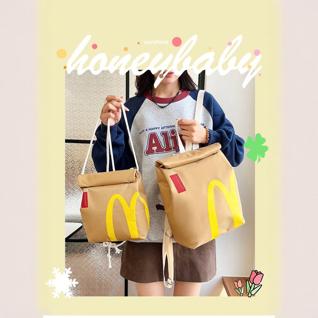 Sáng Tạo Phong Cách McDonald Ba Lô Nữ Học Sinh Schoolbag Dễ Thương Burger Túi Giấy Nhẹ Ba Lô Thường 