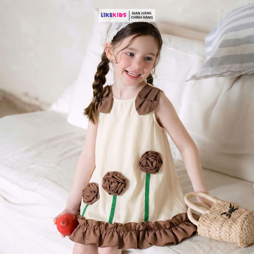 ĐẦM cho bé gái hoạ tiết BÔNG XINH LikeKids M52