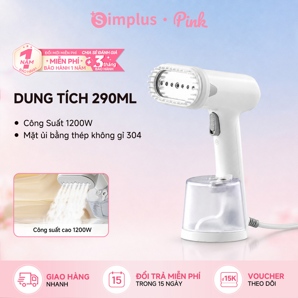Simplus Pink Bàn Ủi Hơi Nước 1200W - Bình Nước 290ml, Phun Hơi Tự Động GTJH019 - Bảo Hành 1 Năm 1 Đổ
