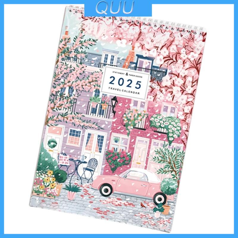 Lịch du lịch QUU 2025 Lịch treo tường từ 01 2025 đến 12 2025 Lịch hàng tháng ràng buộc dây đôi cho v