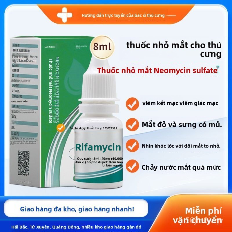 Dung dịch nhỏ mắt cho thú cưng chứa neomycin sulfate trị viêm kết mạc giác mạc giảm ghèn nước mắt hi
