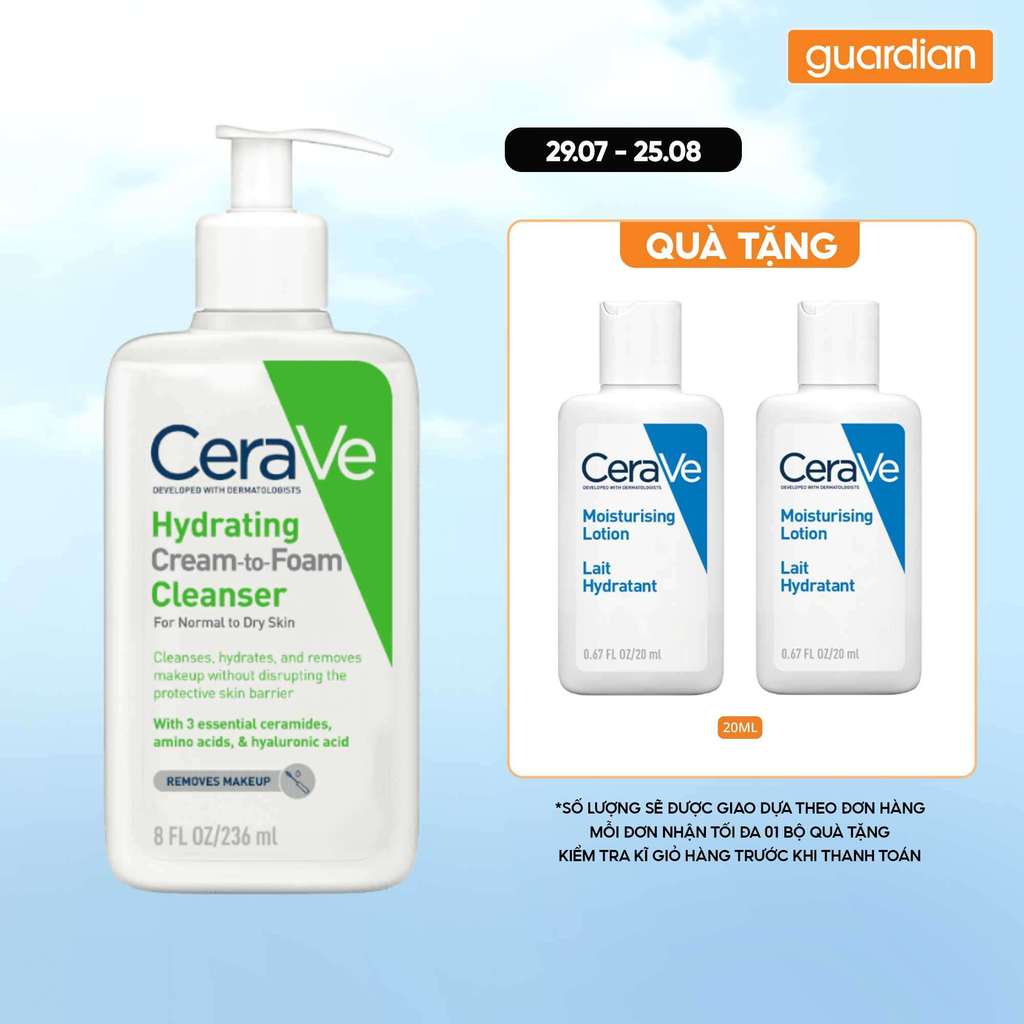 Sữa Rửa Mặt Dạng Kem Tạo Bọt CeraVe Hydrating To Foam 236Ml | Guardian Việt Nam