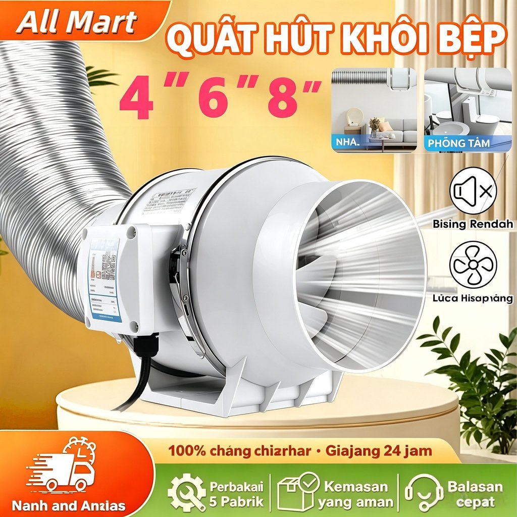 Quạt hút mùi bếp chính hãng HF100–HF300 chính hãng – Quạt thông gió hút khói công suất lớn, tiết kiệ