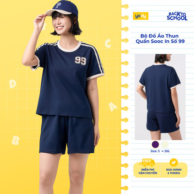 Bộ Đồ Nữ YODY set áo thun quần shorts In Số, vải cotton mềm, thoáng khí WCST26S010