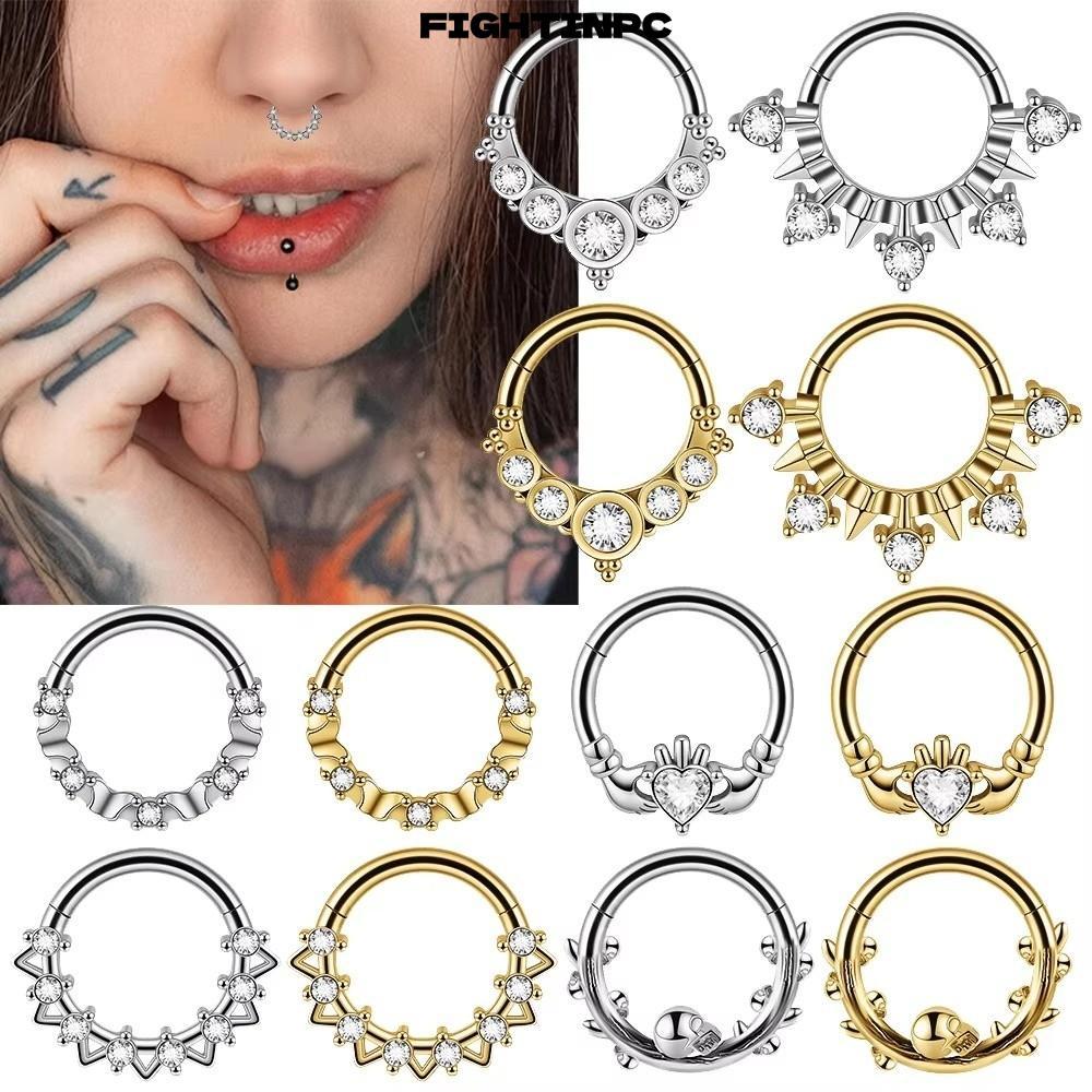 FIGHTINPC 1PC Sụn Hoop Bông Tai, Skull Vine Design Thép không gỉ Septum Clicker Ring, Bền Bản Lề Trá
