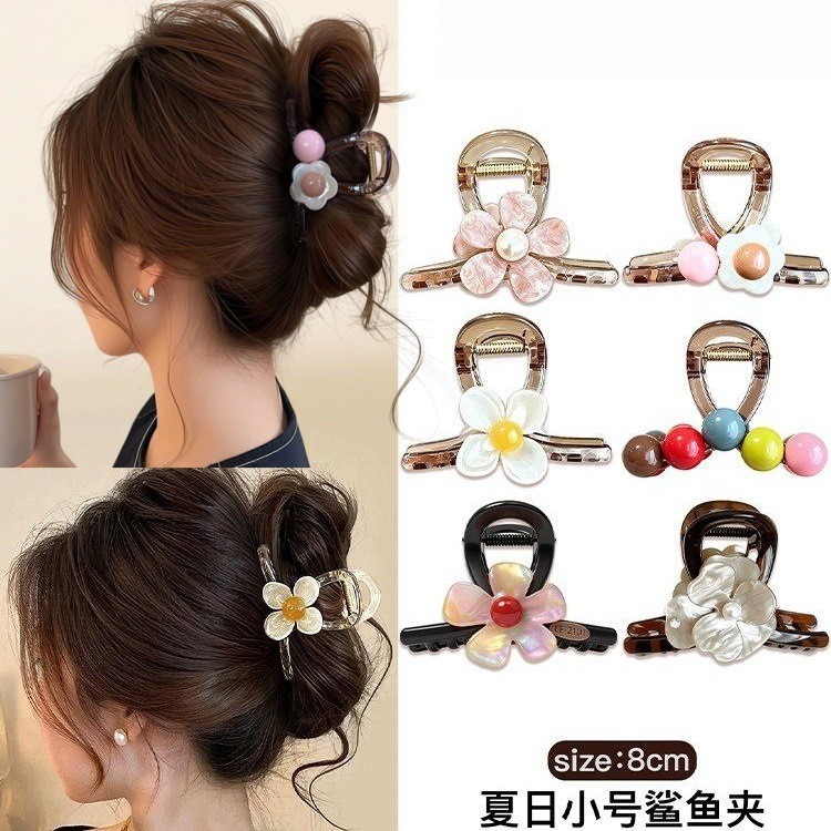 Mũ Đội Đầu Kẹp Tóc Trung Bình Đầu Lưng Nữ Cá Mập Mùa Hè Kẹp 2026 Cảm Thấy Tóc Nhiều Màu Sắc Hoa