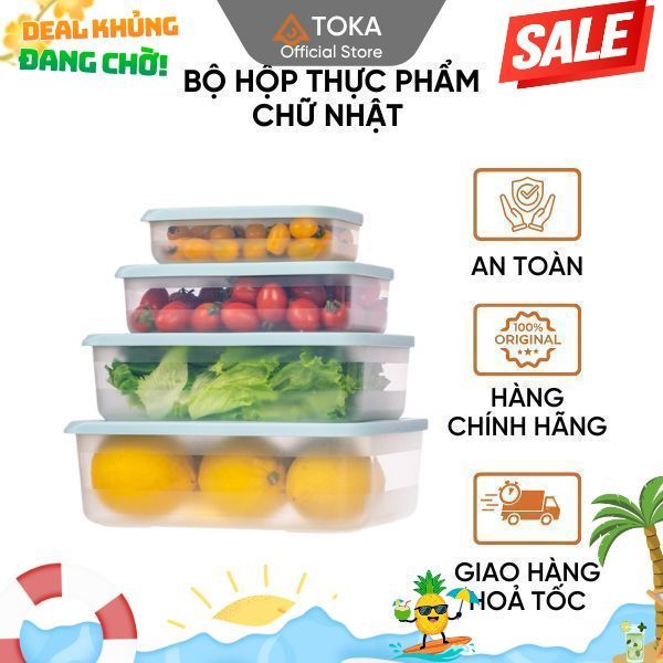 Bộ Hộp Đựng Thực Phẩm Có Nút Hẹn Giờ Việt Nhật 6596 – Nắp Kín Chống Tràn– Bảo Quản Đồ Ăn – TOKA