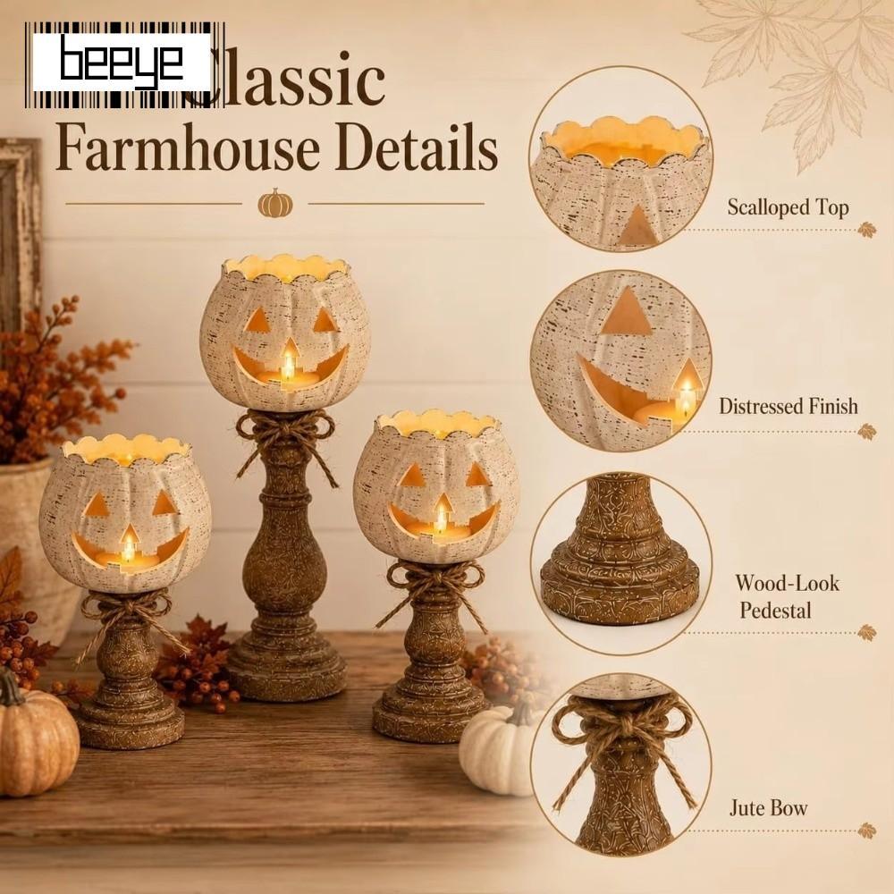 BEEYE Pumpkin Tealight Candle Holder, Cutout Face Retro Pumpkin Tealight Holder, Quà tặng Scalloped 