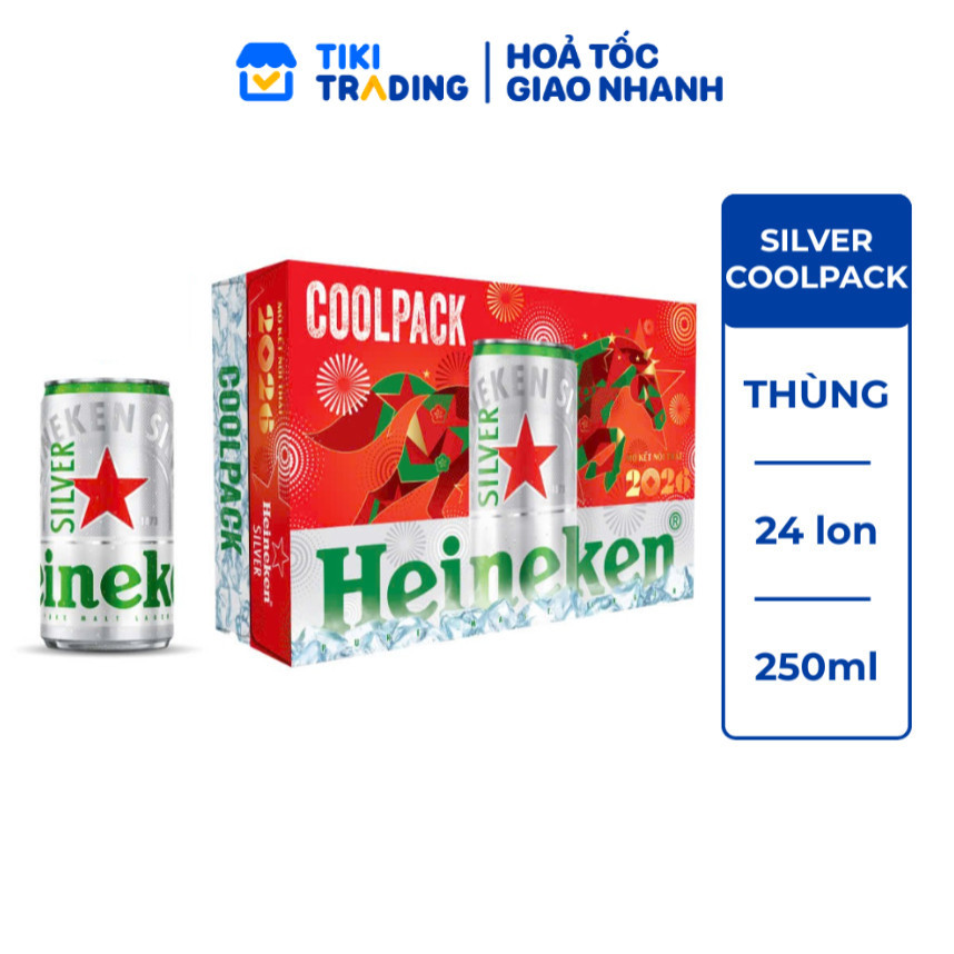 Thùng 24 lon bia Heineken Silver Coolpack 250ml/lon