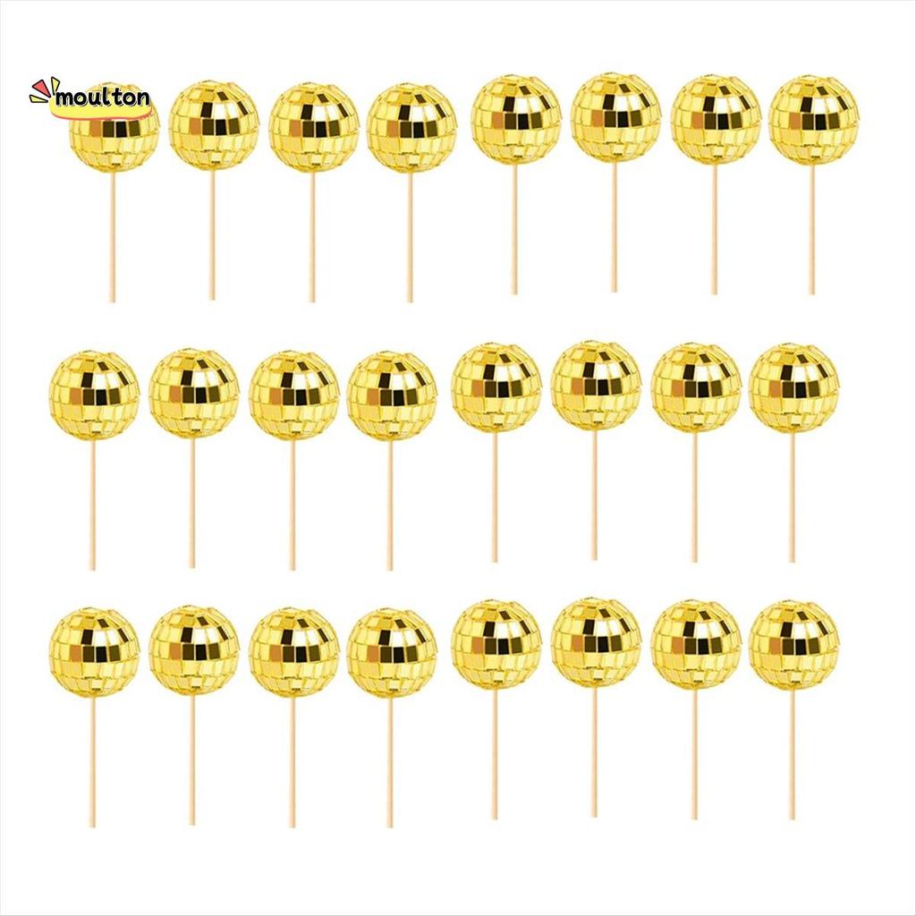 24 Chiếc Disco Ball Cupcake Toppers Disco Ball Cupcake Chọn Gương Phản Quang Bóng Bánh Toppers Trang