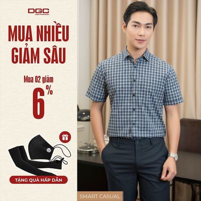 Áo Sơ Mi Ngắn Tay Công Sở DGC Dáng Suông Smart Casual, Hoạ Tiết Kẻ Caro Trẻ, Dễ Phối Đồ - SASNBC51M