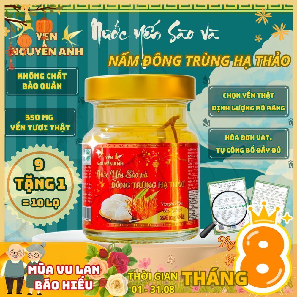 10 Hủ Nước Yến Sào Chưng Sẵn Đông Trùng Hạ Thảo, Yến Nguyên Anh, 350mg yến tươi, Yến Hủ Chưng Sẵn ít