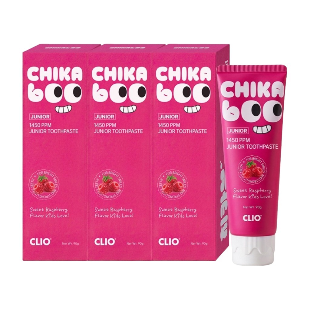 [clio] Kem đánh răng Chika Boo Junior, 1450ppm, Hương quả mâm xôi, 90g, 3 gói / Kem đánh răng Hàn Qu