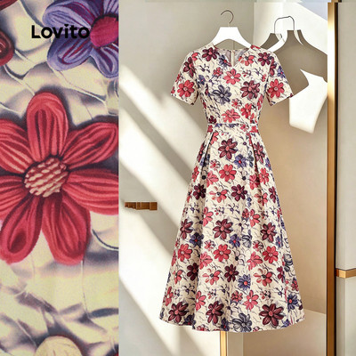 Lovito Đầm Hoa Thanh Lịch Thiết Kế Xếp Ly Mùa Xuân/Hè Cho Nữ L190ED248