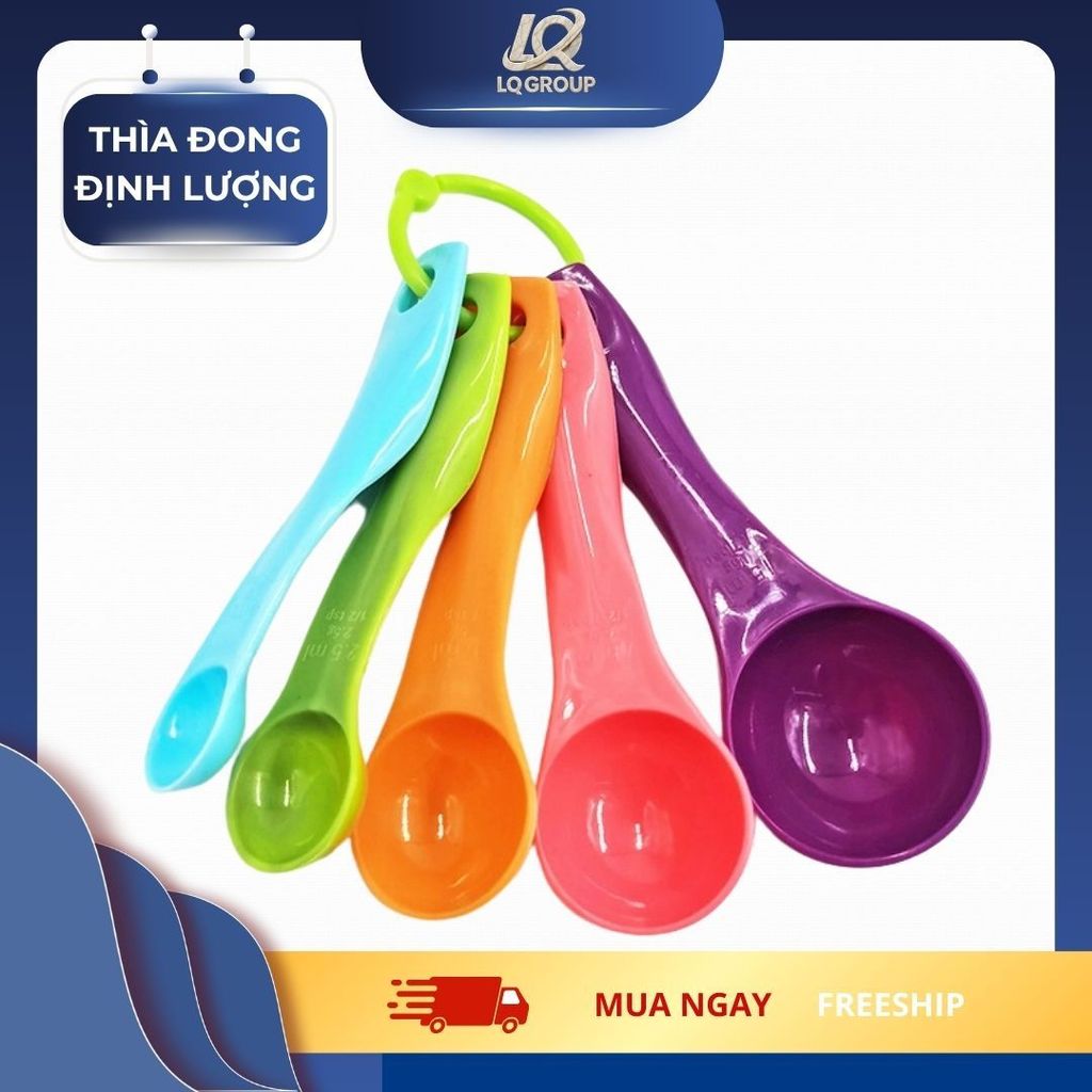 LQ- Bộ 5 thìa muỗng đong định lượng nhiều màu sắc nhựa chuẩn từng gam làm bánh bột pha chế