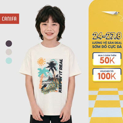 Áo thun bé trai CANIFA ngắn tay in họa tiết mùa hè 2TS26S013