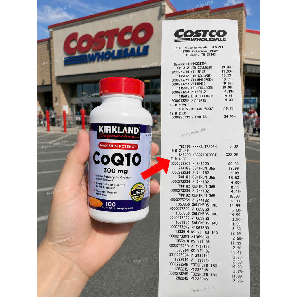[HÀNG MỸ] Viên Uống Bổ Tim Mạch & Huyết Áp Kirkland Signature CoQ10 300mg Maximum Potency (Chai 100 