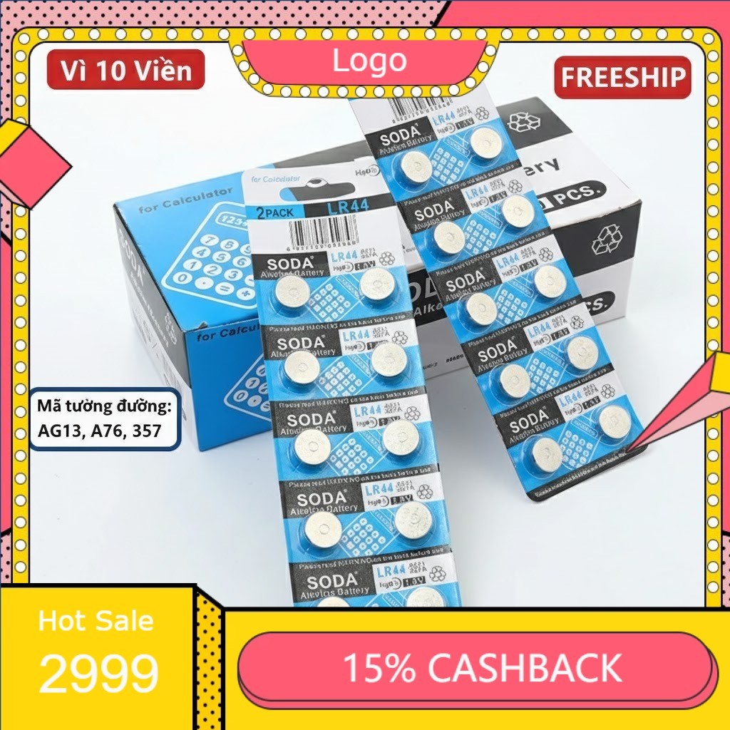 Hộp 20 Vỉ (200 Viên) Pin Cúc Áo SODA/TIANQIU LR44 (AG13), LR1130 (AG10), LR41 (AG3), LR626 (AG4) - H