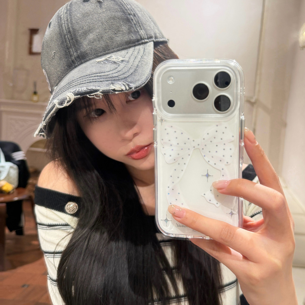 Jimeng Original ins Cô Gái Hàn Quốc Tính Khí Nhẹ Nhàng Thanh Lịch Nơ Trắng 17 Thích Hợp Cho 17pro Ap