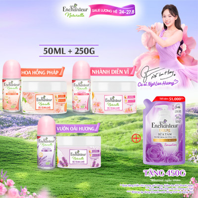 Bộ đôi Tẩy tế bào chết 250g & Lăn khử mùi tinh chất Serum Làm Sáng Da và Che Mờ Thâm sau 5 ngày Enchanteur 50ml
