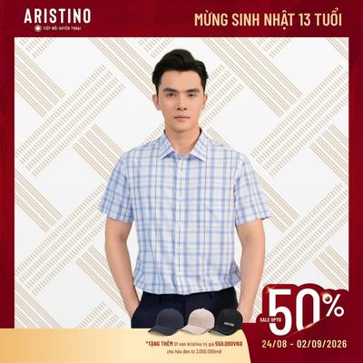 Áo Sơ Mi Nam Trắng Kẻ Tay Ngắn Aristino Perfect Fit Visco Polyester mềm mại thấm hút tốt ASS148AS2