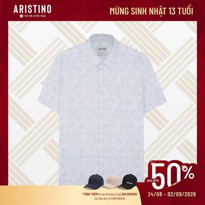 ARISTINO Áo Sơ Mi Trắng Nam Ngắn Tay Họa Tiết Perfect fit ASS045AS3