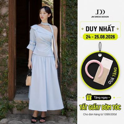 Set Áo Lệch Vai Thắt Khăn Rời 2R04.2603, Chân Váy Dài Nhún 4R02.2603. Set Đồ Nữ Thanh Lịch, Outfit Resort Design By JM