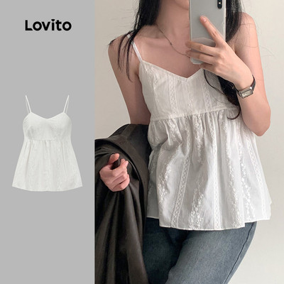 (Kỳ nghỉ) Lovito Áo ba lỗ thêu trơn Tank Top dành cho nữ L89MD095