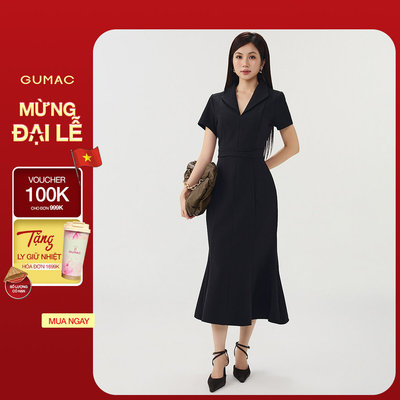 Đầm Nữ GUMAC Đuôi Cá Cổ Vest Tay Ngắn Dây Kéo Sau Thanh Lịch Phù Hợp Công Sở Dây Kéo Sau Thanh Lịch Phù Hợp Công Sở