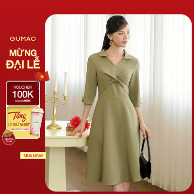 Đầm nữ GUMAC form A xòe xoắn ngực lá cổ sơ mi  DF11009 - DF10052
