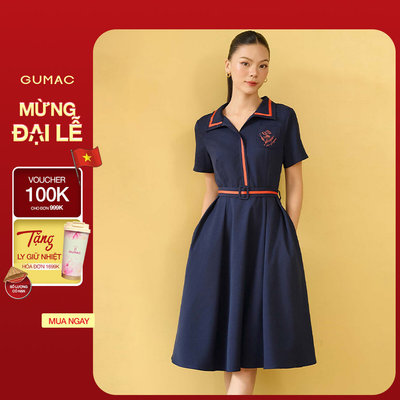 Đầm nữ GUMAC form A xòe nhẹ nhàng phối dây viền  DF10070
