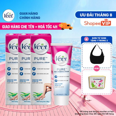 [HỎA TỐC 4H] Combo 3 Kem tẩy lông Veet Pure cho da nhạy cảm, hộp lớn 100g tiết kiệm, công thức Pure cải tiến