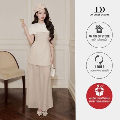 Đầm Cổ Tròn Phối Áo Rời Chân Đổ Tơ 1F15.2509 Váy Tiệc Phong Cách Quiet Luxury Dự Tiệc Cao Cấp Thiết Kế Bởi JM Dress