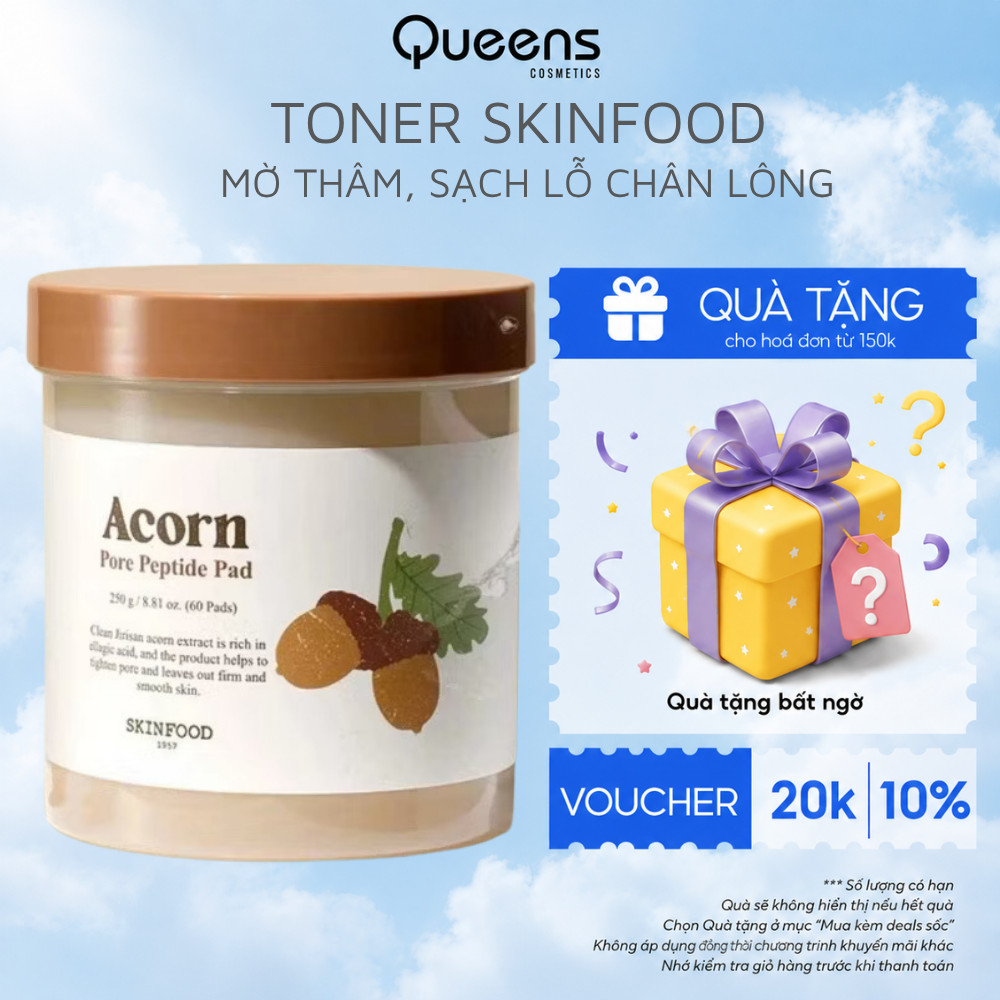 Toner Pad SKINFOOD Acorn Pore Peptide Pad 60 Miếng Thu Nhỏ Lỗ Chân Lông Mờ Thâm - Queen's Cometic