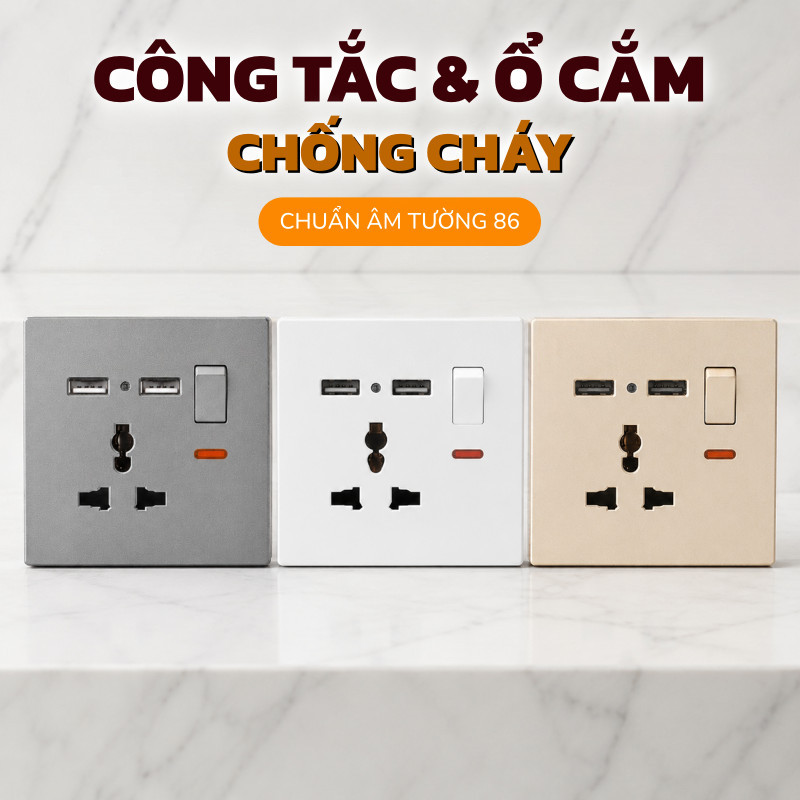 GUWIFE Công Tắc Ổ Cắm Màu Trắng/Xám/Vàng Cao Cấp – Ổ điện âm tường 86x86mm, Thiết Kế Sang Trọng, Bền