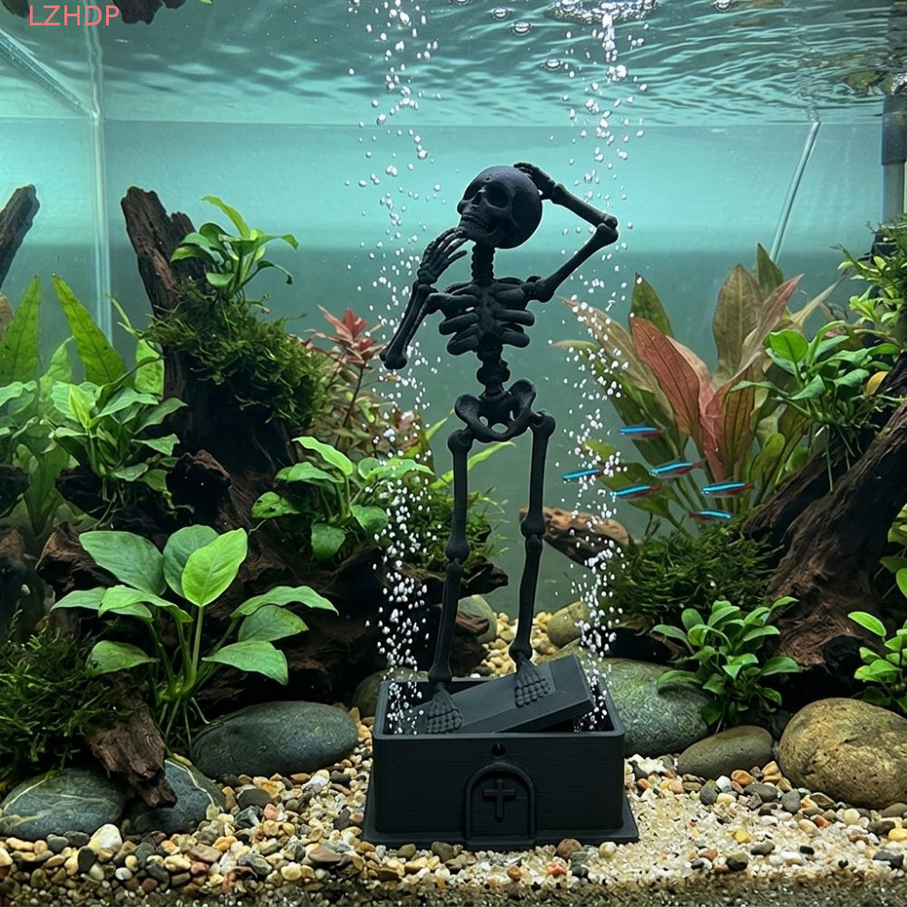 LZHDP Fish Tank Dance Skull Bubbler, Air Pump Driven 3D Dancing Skeleton Aquarium Bubbler, Real Plas