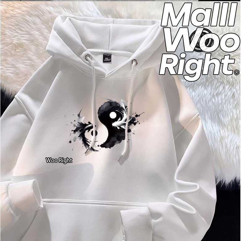COD Woo Right Nam Áo Khoác Rời Nền Trắng Đen Âm Dương In Hình Wright Ngực Trái Cặp Đôi Thường Ngày