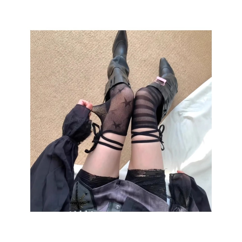 Millennium Hot Girl y2k Niche Ống Dài Fishnet Tất Nữ Thiên Niên Kỷ Hot Girl Over-the-Knee ~ Over-the
