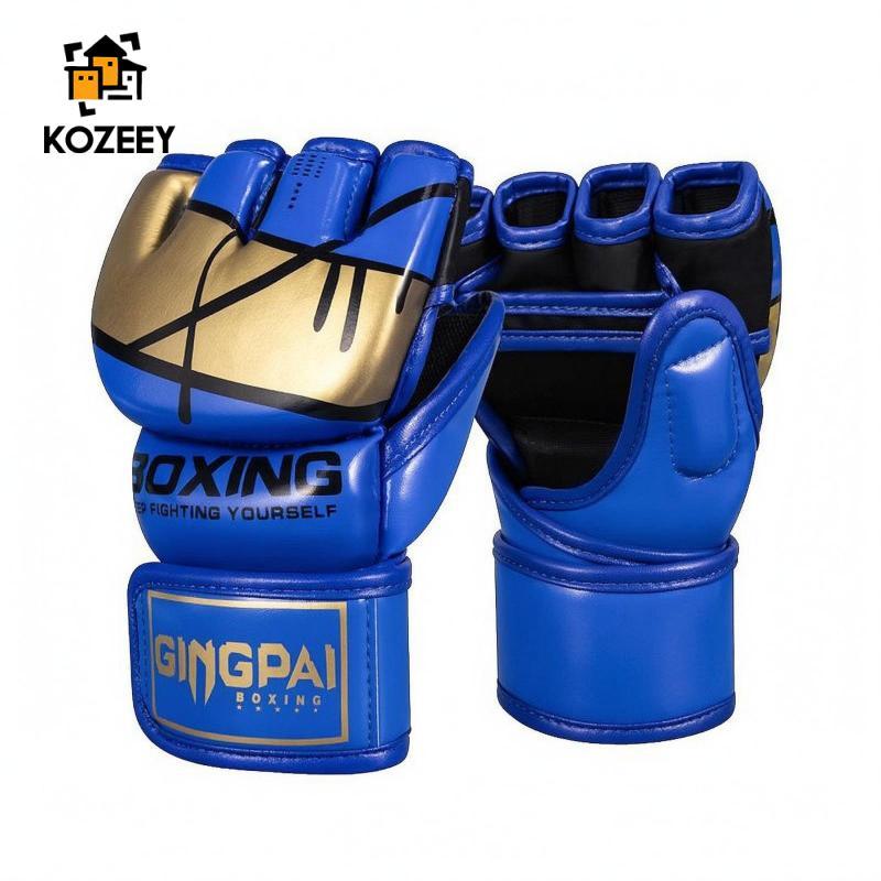 Găng tay Mma không ngón Găng tay MMA da PU Móc và vòng Đen Vàng M