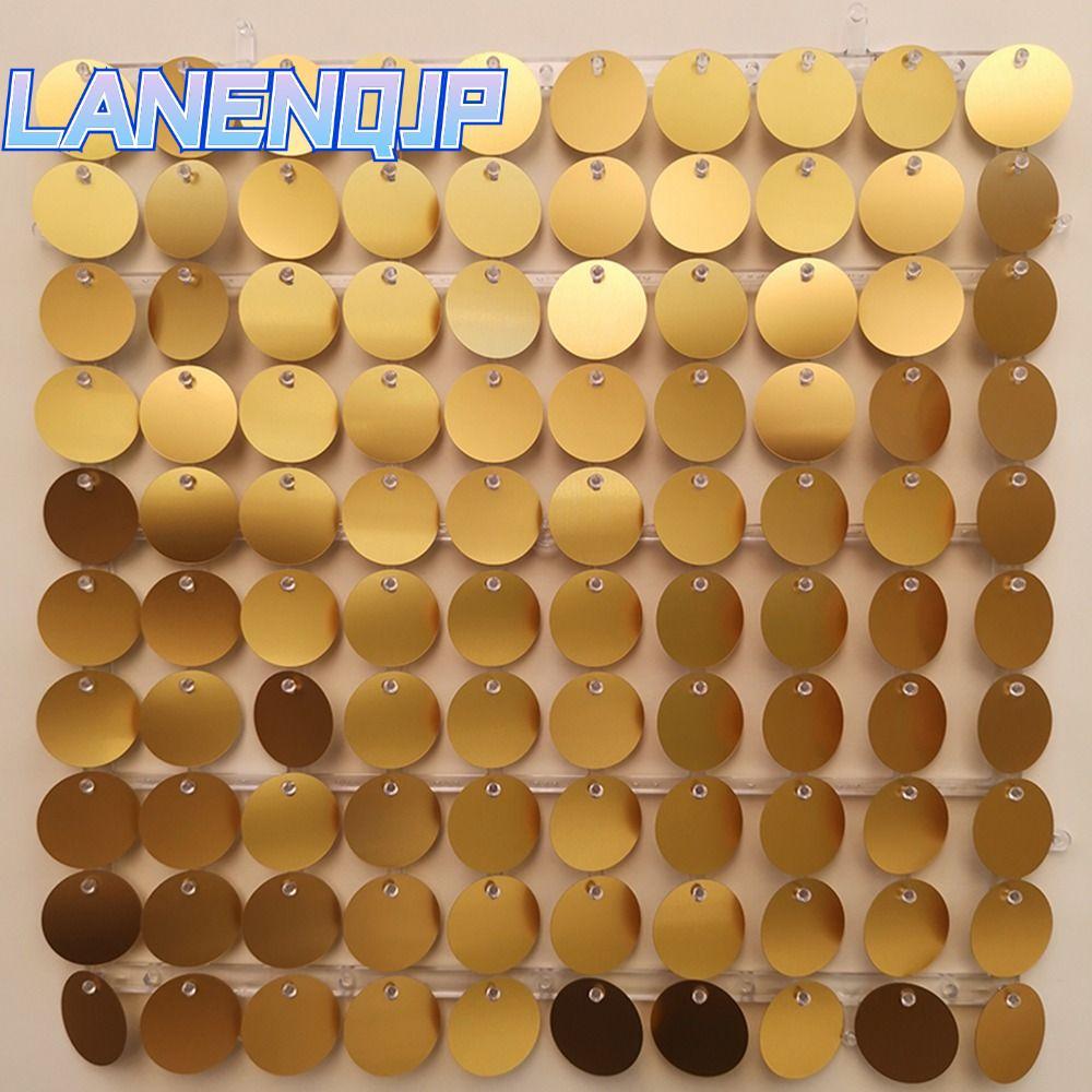 LANENQJP Sequin Panel Trang trí tường, Phông nền sequin vàng PET, Tấm trang trí phông nền tròn lấp l