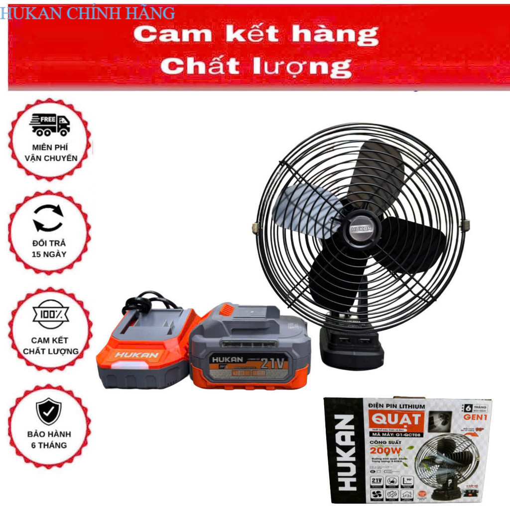 Quạt tích điện Makita  HUAKAN QC108 ,quạt pin mini để bàn, hoạt động liên tục HUKAN CHÍNH HÃNG