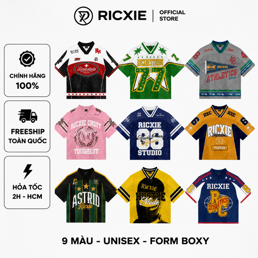 Jersey RICXIE ATELIER Nam Form Boxy 9 Màu Thể Thao Dạo Phố