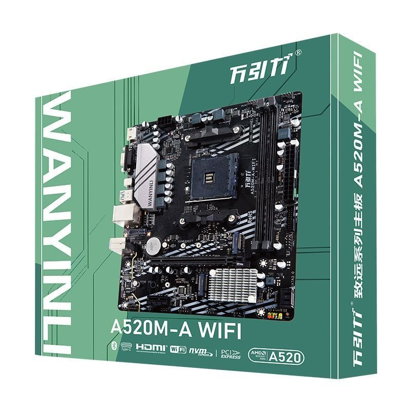 Bo mạch chủ WanYinLi A520M WIFI, hỗ trợ CPU AMD 5600GT/5700X, DDR4, mới, chơi game, giao nhanh