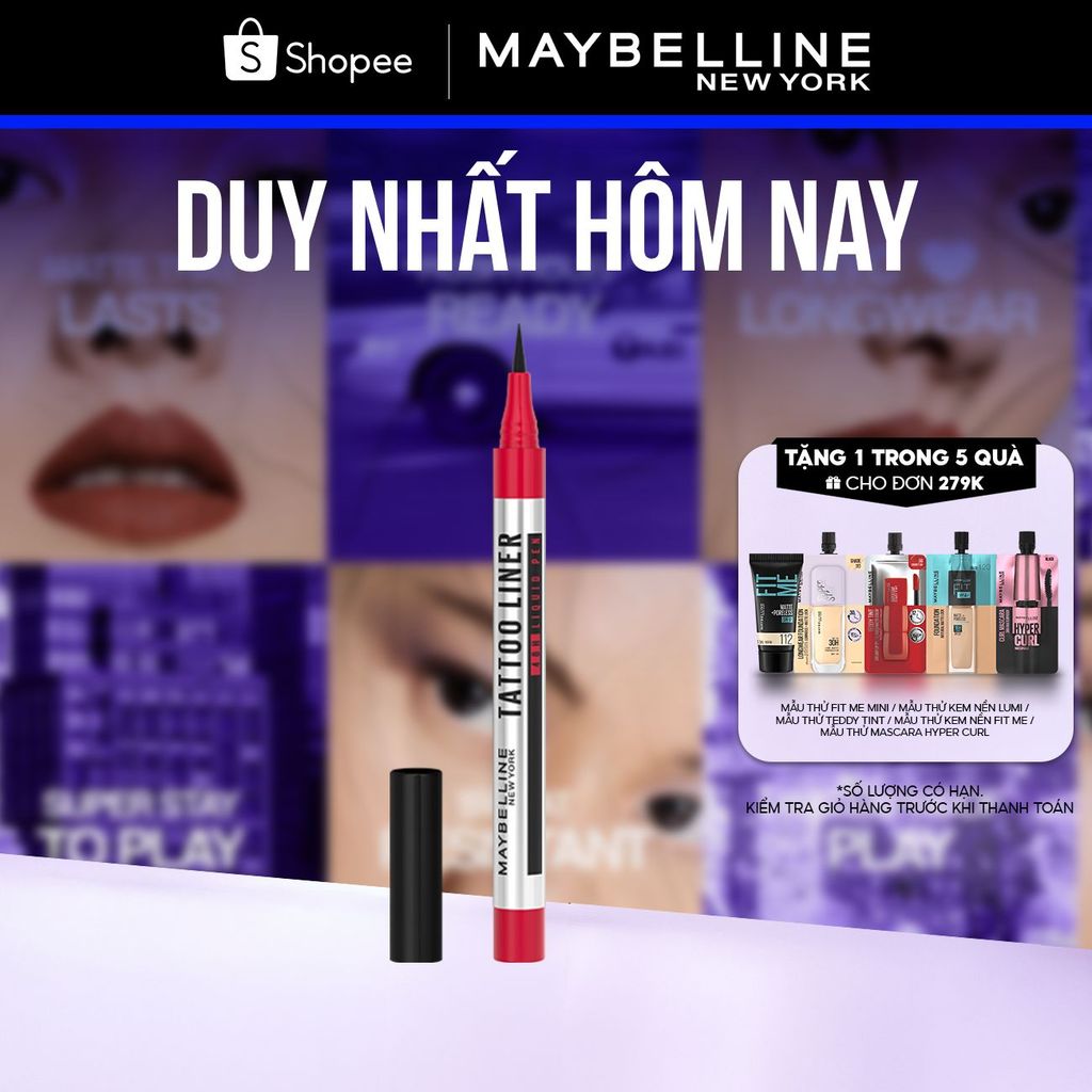 Bút Kẻ Mắt Nước Đen 48H Đậm Màu Bền Màu Không Lem Không Trôi Maybelline New York Tattoo 48h Liquid P