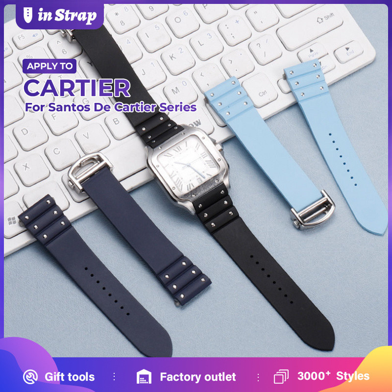 cao su fluoro & Tương thích với CARTIER Cartier Santos WSSA0009 dây đeo đồng hồ cao su fluoro tháo n