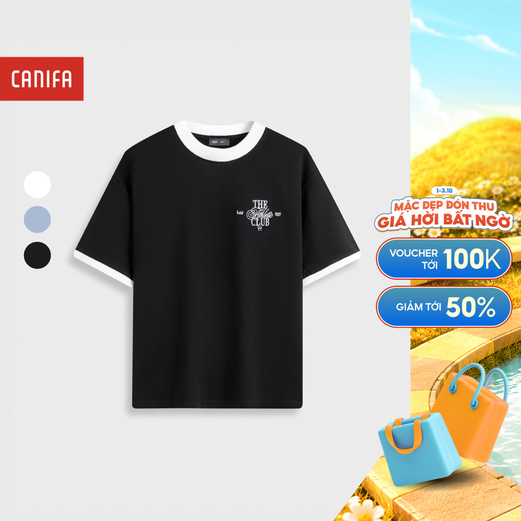 Áo phông nữ thanh lịch duyên dáng áo thun cotton 100% mềm mát cổ tròn cộc tay CANIFA  6TS26S014