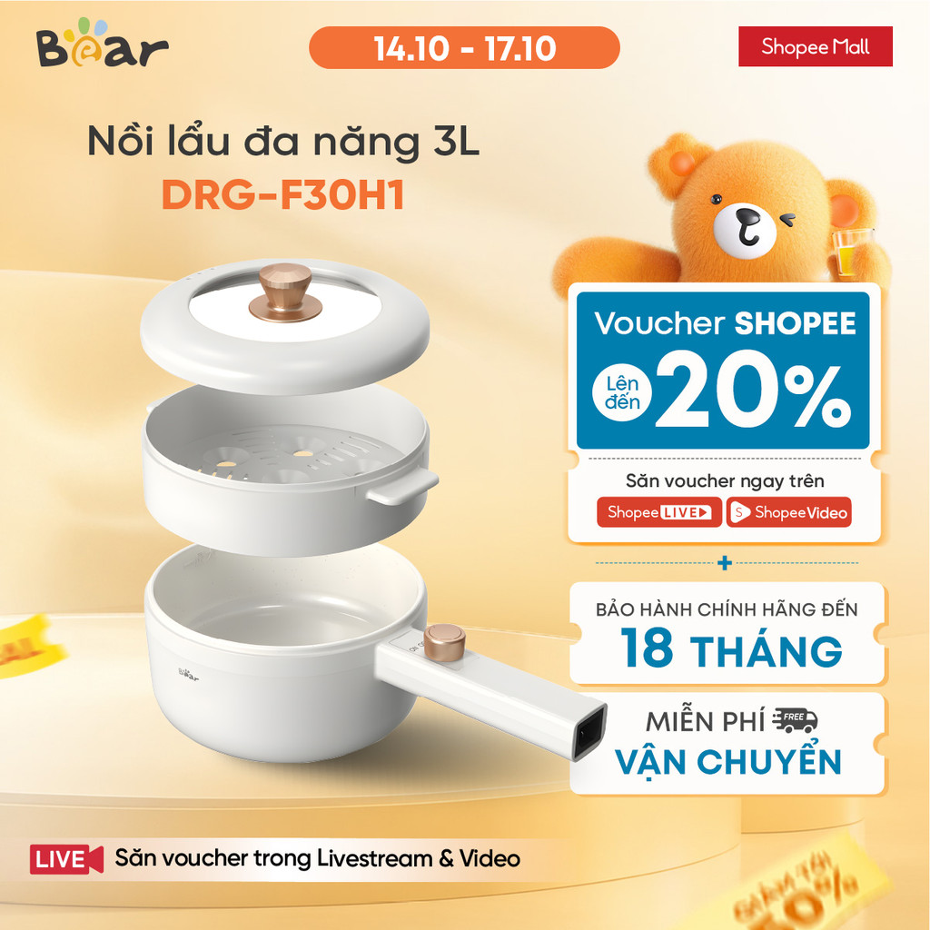 Nồi nấu điện đa năng 3L Bear DRG-F30H1/ 1.6L DRG-P16M2 (kèm xửng hấp) - Hàng…